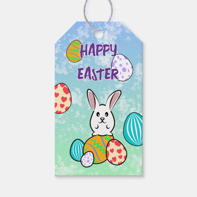 Étiquettes-cadeau Lapin de Pâques sur les oeufs de Pâques (Devant)