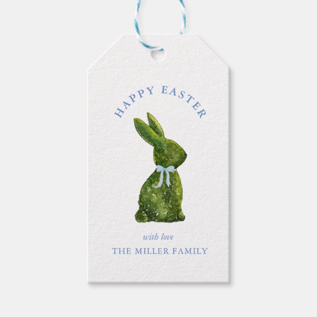 Étiquettes-cadeau Lapin de topiaire à l'aquarelle Joyeuses Pâques (Devant)