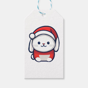 Étiquettes-cadeau Lapin mignon de Noël en chapeau de Santa