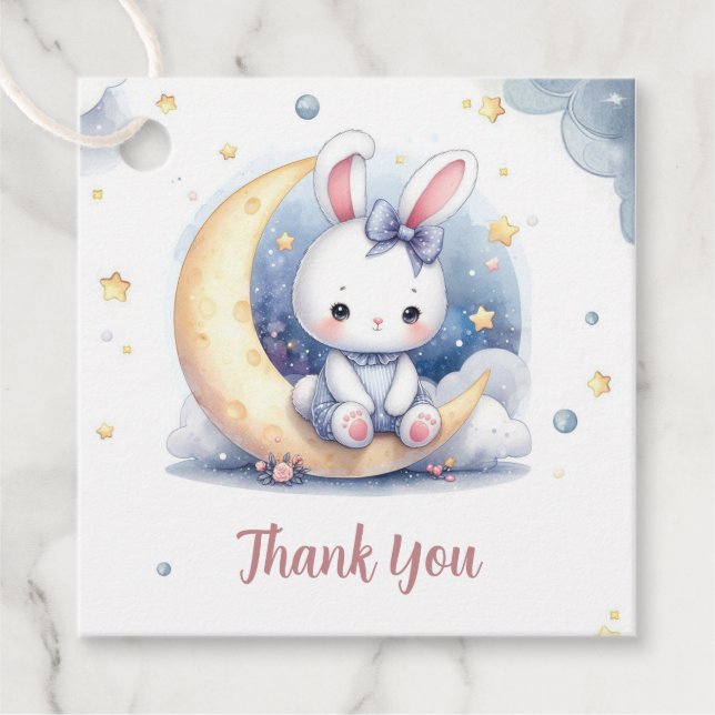 Étiquettes Cadeau lapin mignon et lune brillante (Devant)