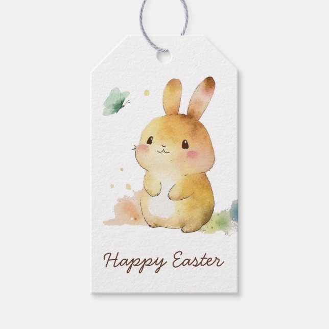 Étiquettes-cadeau Lapin Mignon Joyeuses Pâques Personnalisé (Devant)