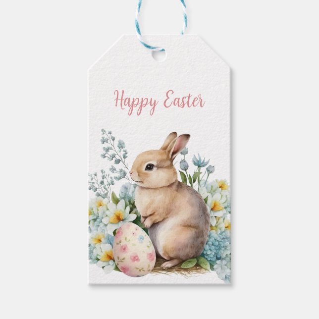 Étiquettes-cadeau Lapin & Oeuf Floral (Devant)