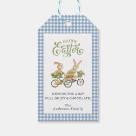 Étiquettes-cadeau Lapins à l'aquarelle, Gingham de Pâques mignon et