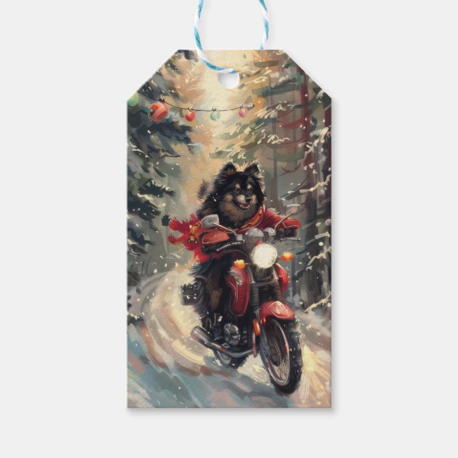 Étiquettes-cadeau Lapphund Finlandais Chien à cheval Moto Noël (Devant)