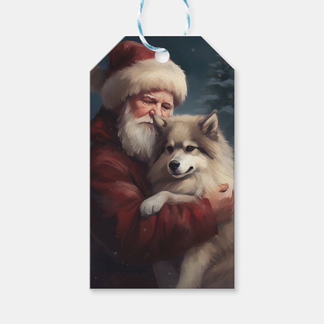 Étiquettes-cadeau Lapphund finlandais Noël festif du Père Noël (Devant)