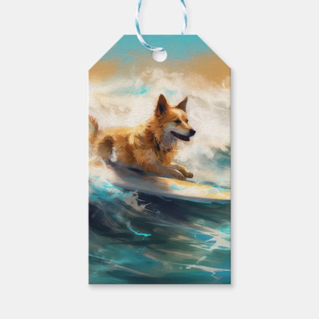 Étiquettes-cadeau Lapphund Plage Finlandaise Plage Surf Peinture (Devant)