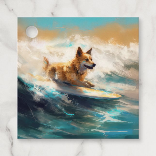 Étiquettes Cadeau Lapphund Plage Finlandaise Plage Surf Peinture (Devant)