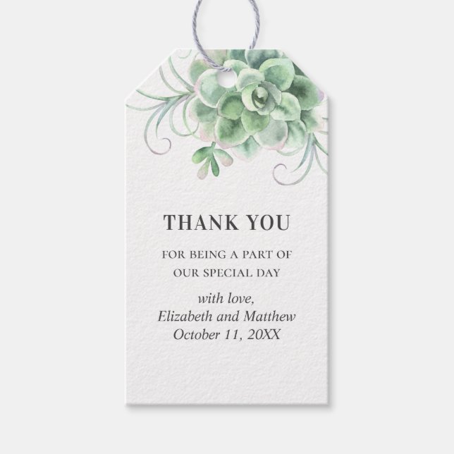 Étiquettes-cadeau L'aquarelle succulent mariage. Cactus merci (Devant)
