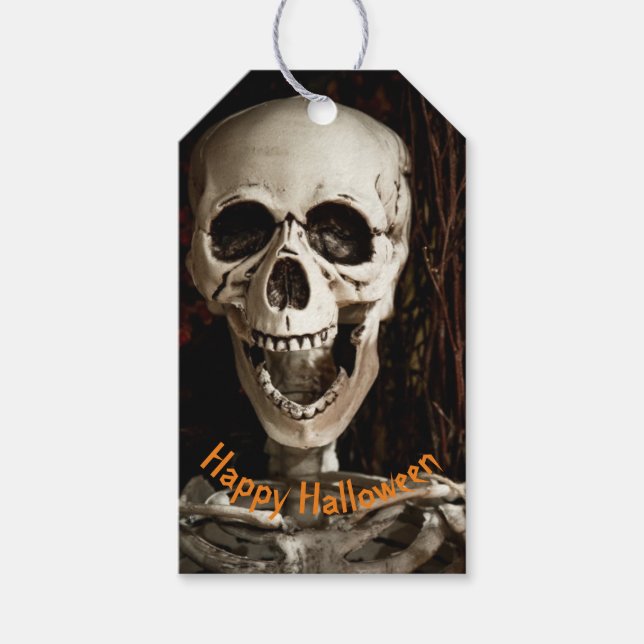 Étiquettes-cadeau Laughing Skeleton Halloween Personnalisé (Devant)