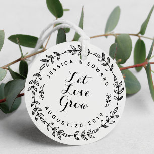 Étiquettes Cadeau Laurel Wreath Laisser l'amour grandir Mariage rond