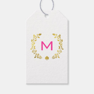 Étiquettes-cadeau Laurier et pelle de feuille d'or de monogramme