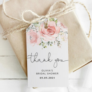Étiquettes-cadeau Lavage de mariage floral pêche rose