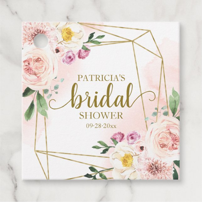 Étiquettes Cadeau Lavage de mariée géométrique floral rose gold (Devant)