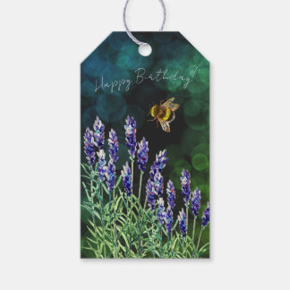 Étiquettes-cadeau Lavande et bourdon peints à l'aquarelle