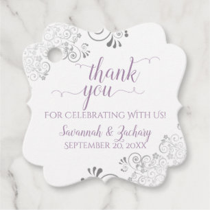 Étiquettes Cadeau Lavande frileuse, Merci Mariage blanc et argent