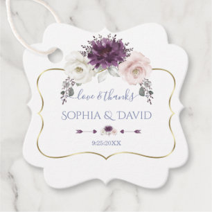 Étiquettes Cadeau Lavande rose blanc Floral Mariage or
