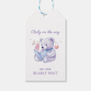 Étiquettes-cadeau Lavender Bear lit un livre Baby shower