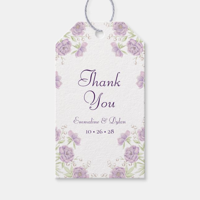 Étiquettes-cadeau Lavender Purple Rose Wedding (Devant)