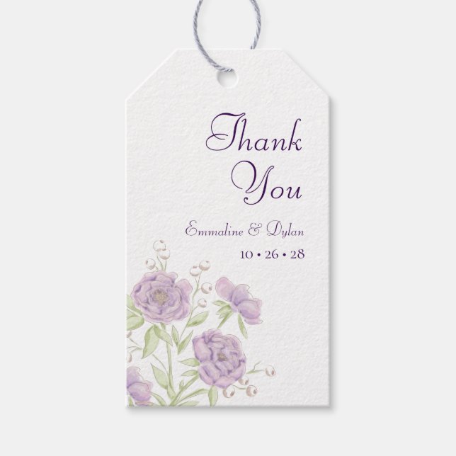Étiquettes-cadeau Lavender Purple Rose Wedding (Devant)