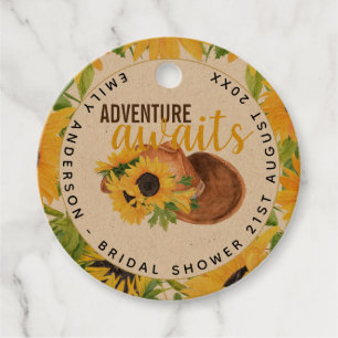 Étiquettes Cadeau L'aventure Attend Fleurs de Tournesol Rustiques Ba