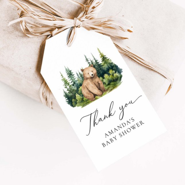Étiquettes-cadeau L'aventure attend le Merci de l'ours des bois (Créateur téléchargé)
