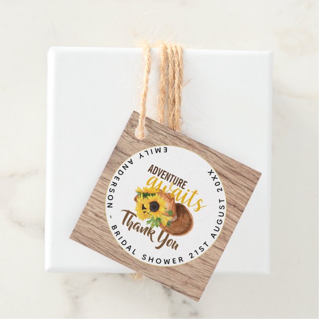 Étiquettes Cadeau L'aventure Attend Tournesols Rustiques Fête de Mar (En situation)