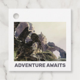 Étiquettes Cadeau L'aventure vous attend. Paysage fantastique