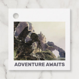 Étiquettes Cadeau L'aventure vous attend. Paysage fantastique