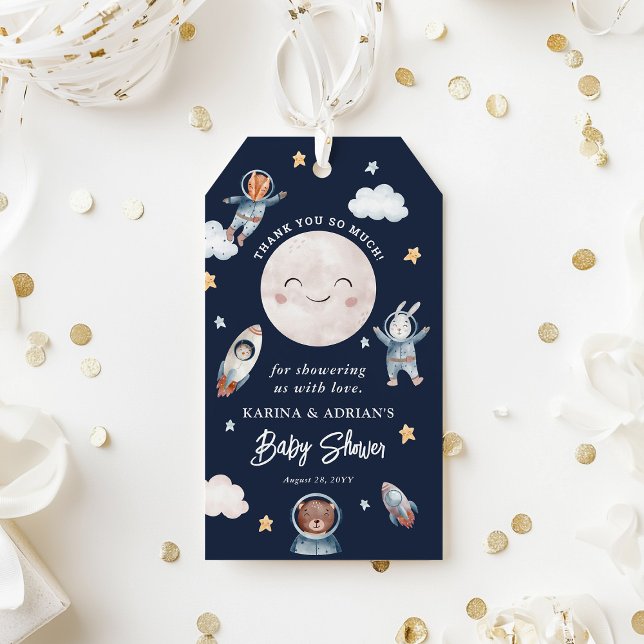 Étiquettes-cadeau Le Baby shower de l'espace animal forestier Merci  (Créateur téléchargé)