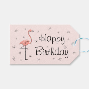 Étiquettes-cadeau Le cadeau rose de joyeux anniversaire de Flamant