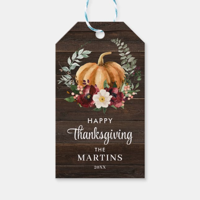 Étiquettes-cadeau Le Citrouille rustique Thanksgiving Favoriser (Devant)
