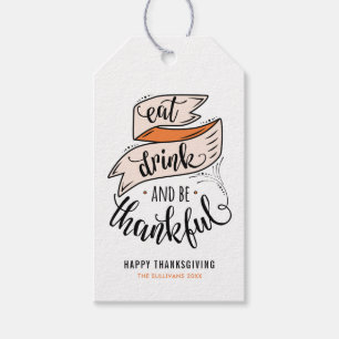 Étiquettes-cadeau Le cru mangent la boisson et soient thanksgiving