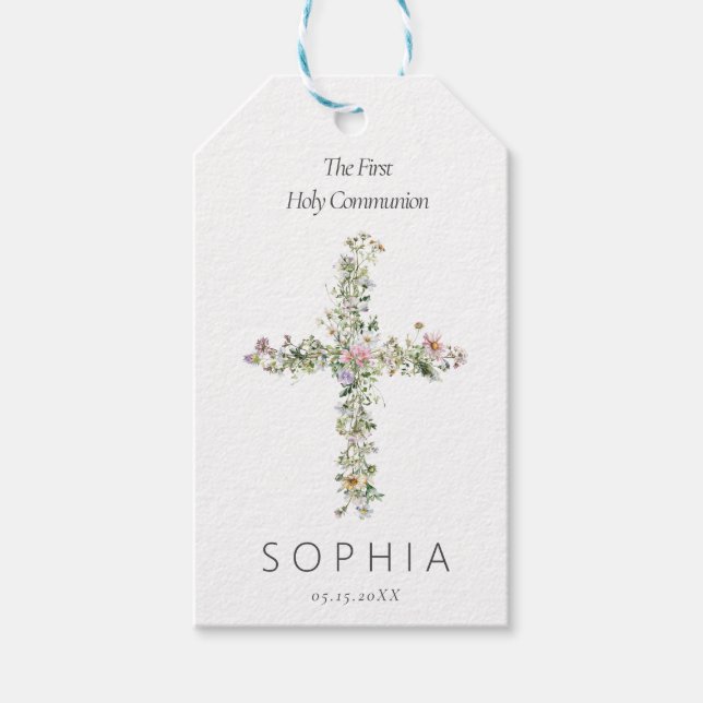 Étiquettes-cadeau Le fleur sauvage du pré traverse la première saint (Devant)