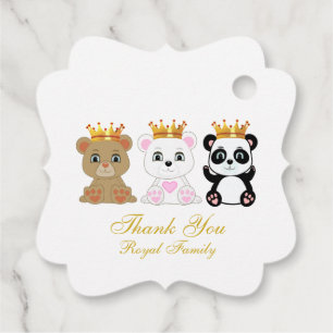 Étiquettes Cadeau Le mignon roi ours Merci sur blanc