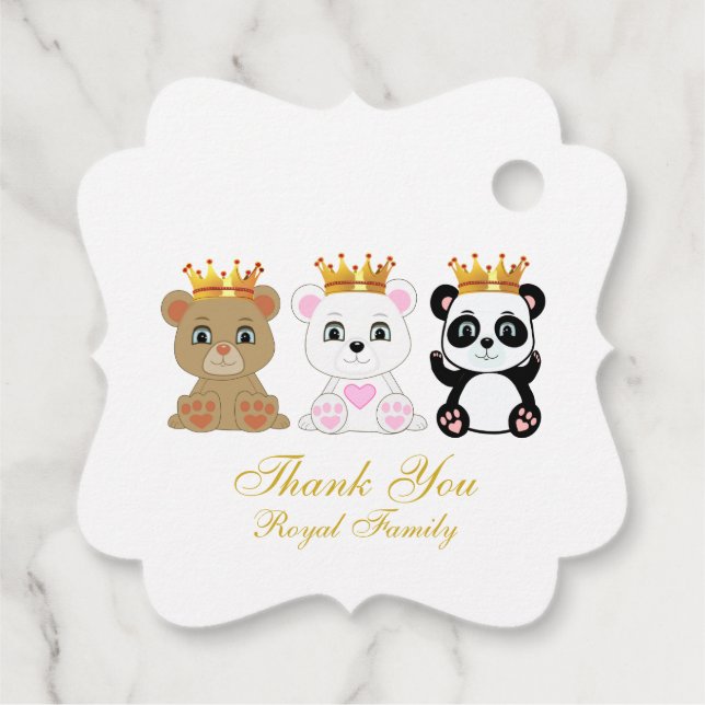Étiquettes Cadeau Le mignon roi ours Merci sur blanc (Dos)