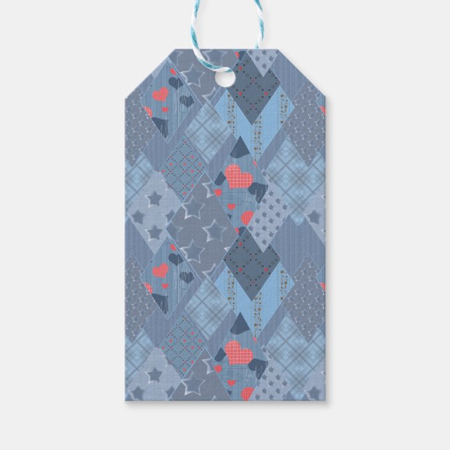Étiquettes-cadeau Le patchwork bleu vif (Devant)