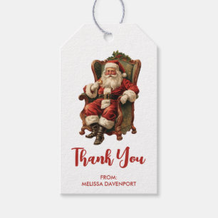 Étiquettes-cadeau Le Père Noël rétro assis en chaise Noël
