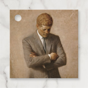 Étiquettes Cadeau Le président américain John Kennedy Portrait peint