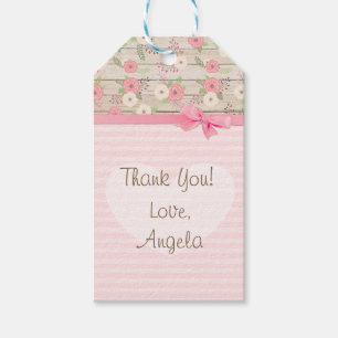 Étiquettes-cadeau Le rose de baby shower de Merci fleurit