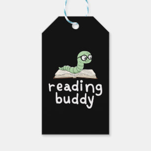 Étiquettes-cadeau Lecture de Buddy Cute Bookwort avec livre