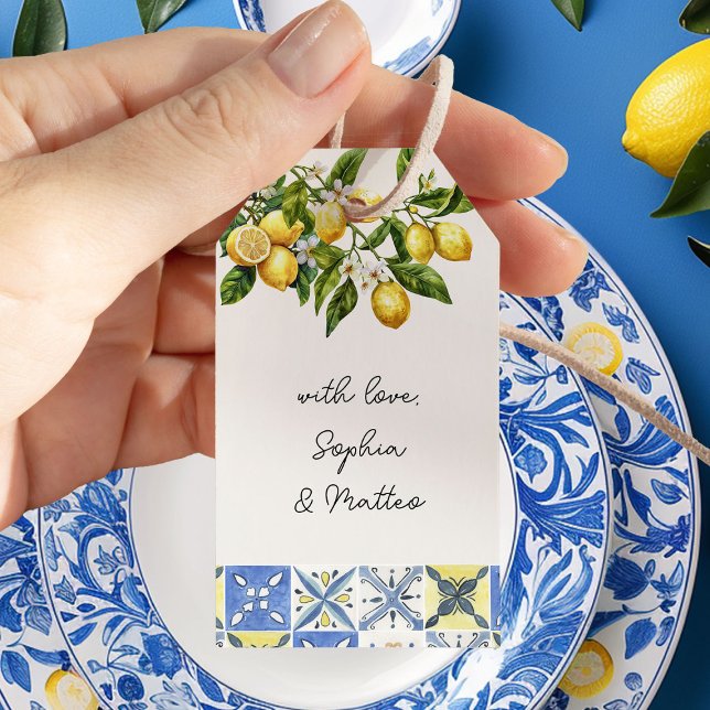 Étiquettes-cadeau Lemon Grove Italien Thème Carrelage Rustique (Wedding favor gift tags from the Lemon Grove Wedding Collection by Darling & May)