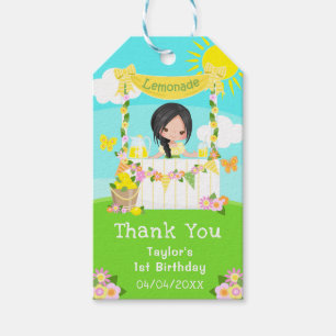 Étiquettes-cadeau Lemonade Black Hair Girl Anniversaire Merci