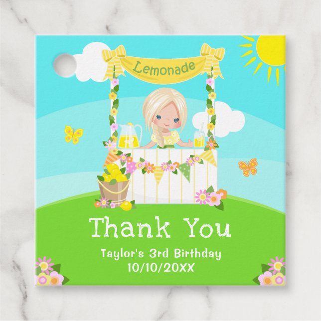 Étiquettes Cadeau Lemonade Blonde Coiffure fille Merci d'anniversair (Devant)