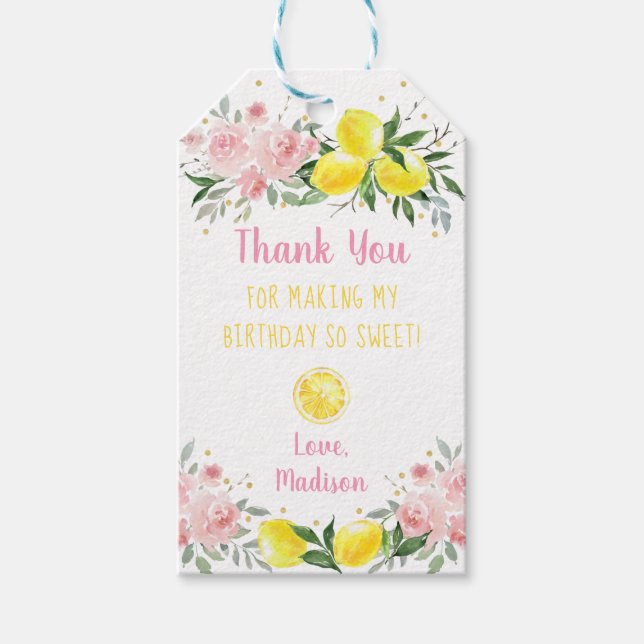 Étiquettes-cadeau Lemonade Sunshine Rose Or Floral Anniversaire (Devant)