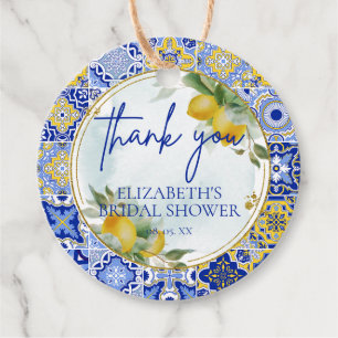 Étiquettes Cadeau Lemons Carrelage Bleu Script Remerciements Enterre