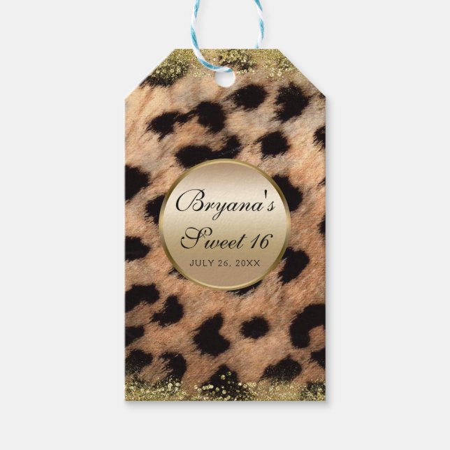 Étiquettes-cadeau Leopard Cheetah Poster de animal Parties scintilla (Devant)