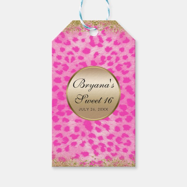 Étiquettes-cadeau Léopard Rose Impression Tachetée Cheetah Pailletée (Devant)