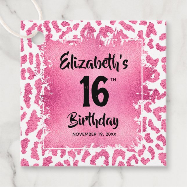 Étiquettes Cadeau Leopard rose sucré 16e anniversaire Personnalisé (Devant)