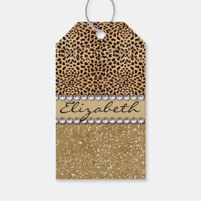 Étiquettes-cadeau Léopard Spot Gold Glitter Rhinestone PHOTO PRINT (Devant)