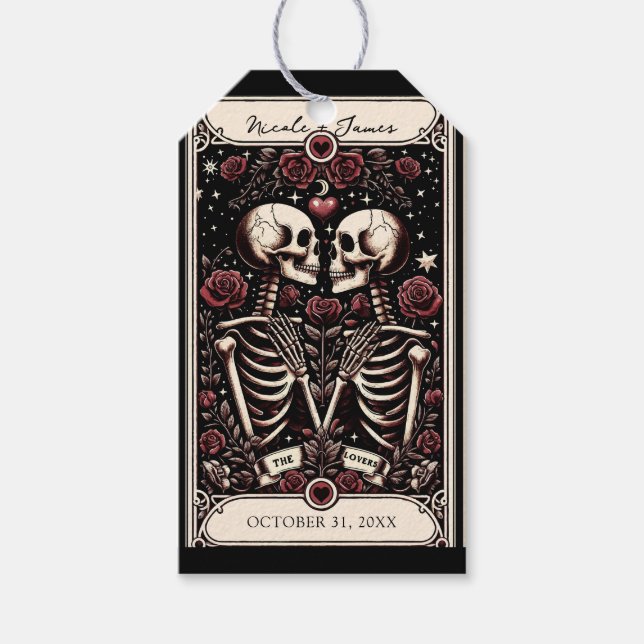 Étiquettes-cadeau LES AMANTS Tarot Squelette Amour Roses Rouges Mari (Devant)